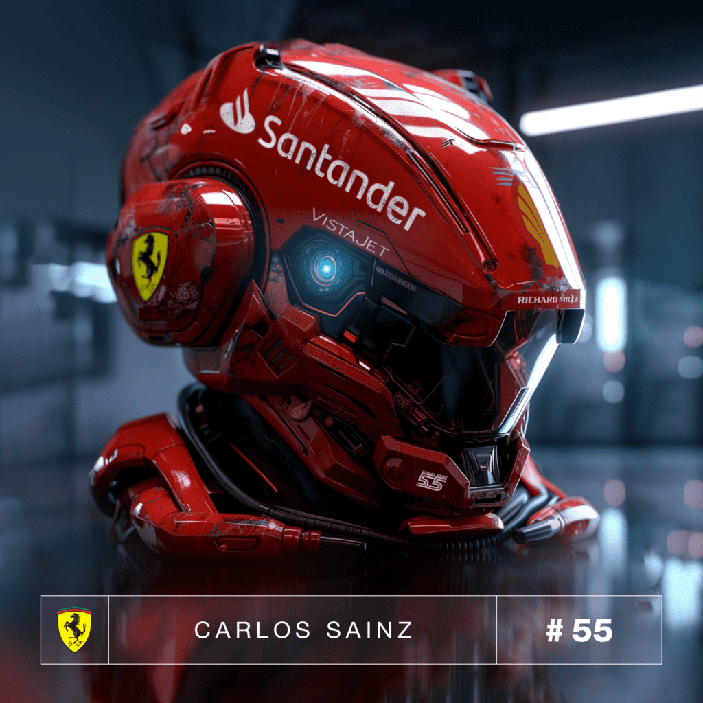Red 2099 GP Helmets team Carlos Sainz numbered Ferrari logo
