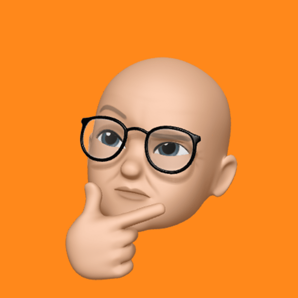Illustration iCandy teammember bold head thinking face with hand on chin